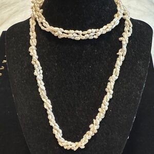 Genuine Rice Pearl-3 Strands Cluster Necklace